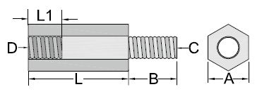 タッピングスペーサー_六角ねじ付き寸法